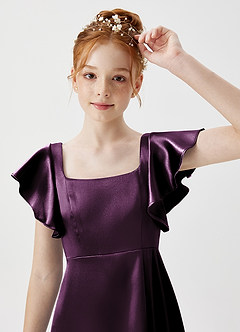 Azazie Bondi Junior Plum A-Line Side Slit Metallic Satin Dress image5