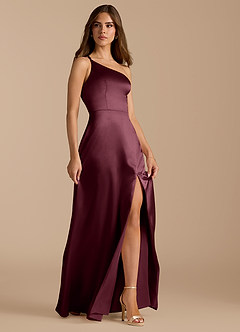 Azazie Trina Jurken voor bruidsmeisjes Jurk van Metaalachtig Satijn met A-Lijn One-Shoulder Cabernet image6