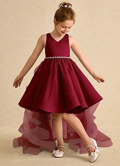 Azazie Julietta Flower Girl Dresses Burgundy Ball-Gown Convertible Tulle Dress image5