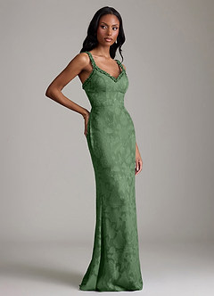 Azazie Corina Final Sale Eucalyptus Mermaid Ruched Floral Burnout Dress image1