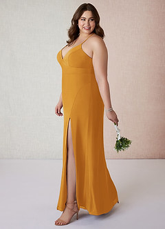 Azazie Becca Bridesmaid Dresses Butterscotch Sheath V-Neck Chiffon Dress image9