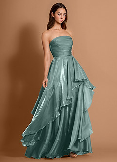 Dahlia Light Green Satin Faced Chiffon Ruffled A-line Prom Dress image3