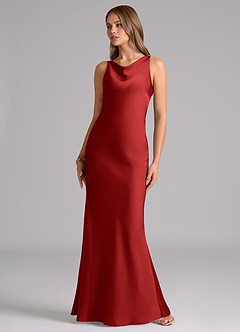 Azazie Allettie Bridesmaid Dresses Pomegranate Mermaid Stretch Satin Dress image5