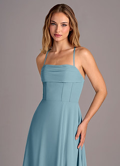 Azazie Carolyn Bridesmaid Dresses Moody Blue A-Line Pleated Chiffon Dress image2