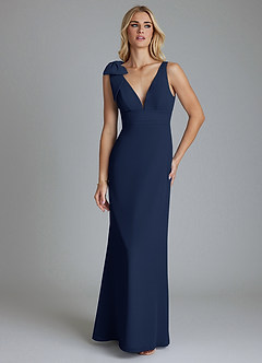 Azazie Taro Bridesmaid Dresses Dark Navy Sheath Bow Chiffon Dress image6