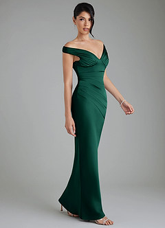 Azazie Stella Bridesmaid Dresses Emerald Sheath Corset Stretch Satin Convertible Dress image4