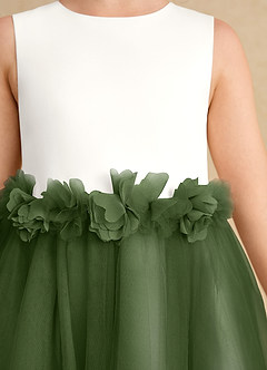 Azazie Louisa Flower Girl Dresses Ivory Olive A-Line Sleeveless Tulle Dress image6