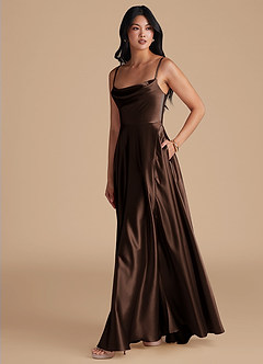 Azazie Elle Bridesmaid Dresses Ganache A-Line with Pockets Metallic Satin Dress image12