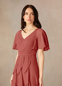 Azazie Watson Final Sale Terracotta A-Line V-Neck Chiffon Dress image3