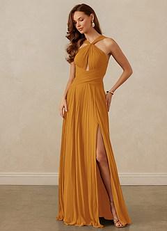 Christian Siriano Bridal for Azazie 1009 Bridesmaid Dresses Butterscotch A-Line Pleated Chiffon Dress image8