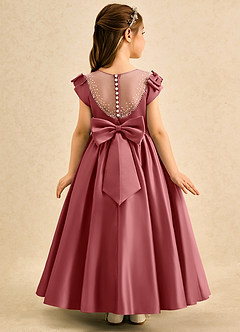Azazie Toffee Abiti da Ragazza di Fiori Abito Stile Principessa in Raso Opaco Fiocco Rosa Antica image1