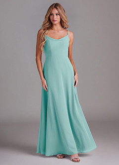 Azazie Daenerys Bridesmaid Dresses Aqua A-Line Cowl Chiffon Dress image3