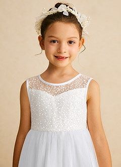 Azazie Tay Flower Girl Dresses White A-Line Sequins Tulle Dress image7