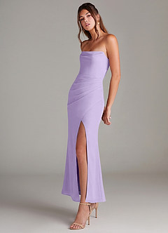 Azazie Leonis Robes de demoiselle d'honneur Robe Sirène Convertible en Mousseline de soie Sans bretelles Lilas image3