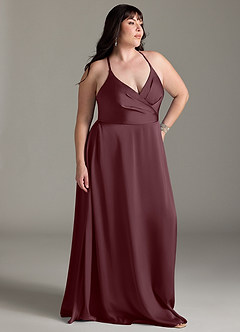 Azazie Davis Robes de demoiselle d'honneur Robe Trapèze en Satin extensible Plissée Sangria image9