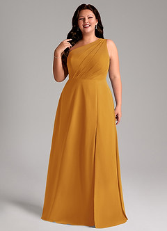 Azazie Phaedra Bridesmaid Dresses Butterscotch A-Line One Shoulder Chiffon Dress image11