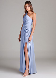 Azazie Brooke Bridesmaid Dresses Ice A-Line One Shoulder Stretch Satin Dress image5