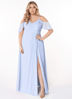 Azazie Dakota Robes de demoiselle d'honneur Robe Trapèze en Mousseline de soie Col V plissé Eis image7