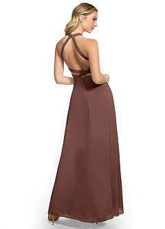 Azazie Clarice Bridesmaid Dresses Espresso A-Line Halter Chiffon Dress image4