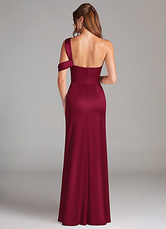 Azazie Wynter Jurken voor bruidsmeisjes Jurk van Stretch Satijn met Kolom Off the Shoulder Bourgondië image2