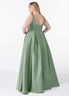Azazie Neve Prova klänningar hemma Klänning av Balklänning i Stretch Satin med fickor Matcha image8