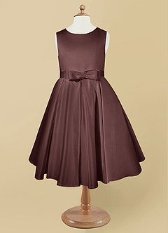 Azazie Coco Blumenmädchenkleider A-Linie Schleifen Matte Satin Kleid Espresso image5