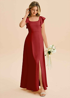 Azazie Bondi Junior Pomegranate A-Line Side Slit Stretch Satin Dress image3