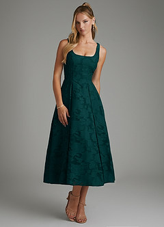 Azazie Isabella Bridesmaid Dresses Pine A-Line Corset Floral Burnout Dress image5