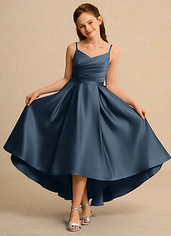 Azazie Sweets Junior Formal vestidos de niña de las flores Vestido de Neptuno de Satin Mate de Corte En A con Plisado image4