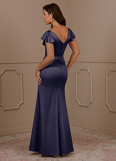Azazie Roya Mother of the Bride Dresses Stormy Mermaid V-Neck Pleated Stretch Satin Dress image3