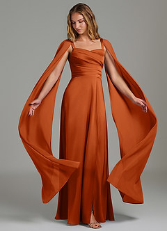 Azazie Niveah Bridesmaid Dresses Burnt Orange A-Line Strapless Stretch Satin Convertible Dress image1