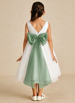 Azazie Kavi Flower Girl Dresses Ivory Matcha A-Line Bow Matte Satin Dress image1