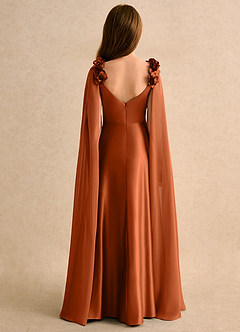 Azazie Rosita Girls Formal Robe Demoiselle D'honneur Fillette Robe Trapèze en Mat Satiné Plissée Orange Brûlée image2