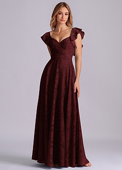 Azazie Leilani Bridesmaid Dresses Cabernet A-Line Sweetheart Neckline Floral Burnout Dress image3