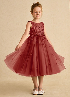Azazie Lana Flower Girl Dresses Terracotta A-Line Sleeveless Matte Satin Dress image5