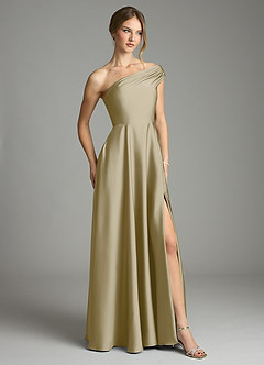 Azazie Melanie Suknie dla druhen Linia A Zza ramienia Satyna elastyczna Do ziemi Sukienka image5