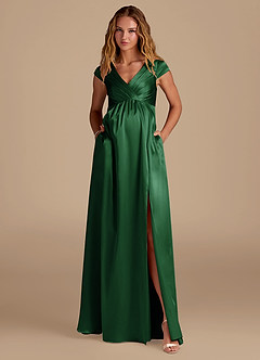 Azazie Allessia Maternity Bridesmaid Dresses A-Line Metallic Satin Floor-Length Dress image4