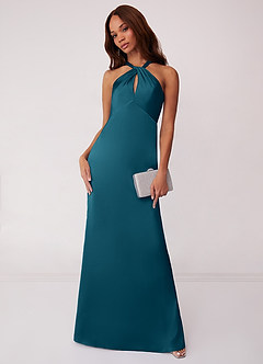 Barbie ♥ Azazie Bridesmaid Dresses Ink Blue Sheath Stretch Satin Dress image1