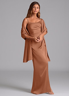 Azazie Calandra Bridesmaid Dresses Bronzer A-Line Pleated Stretch Satin Dress image2