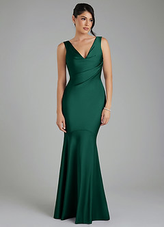 Azazie Monica Brautjungfernkleider Meerjungfrau-Linie Plissee Stretch-Satin Kleid Smaragd image4
