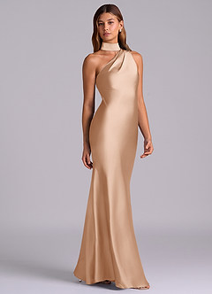 Azazie Seona Bridesmaid Dresses English Rose Mermaid One Shoulder Stretch Satin Dress image5