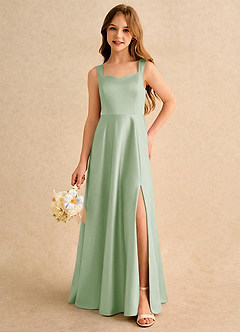 Azazie Makani Girls Formal Sukienki dla dziewczynek sypiących kwiaty Linia A Dekolt w kształcie serca Matowy satynowy Długość podłogi Sukienka image1