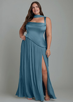Azazie Stephanie Vestidos de damas de honor Vestido Bermudas de Satén Elástico de Línea A con Plisado image15