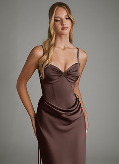Azazie Natasha Vestidos de prueba en casa Vestido Rosa Del Desierto de Satén Elástico de Corte Sirena con Corsé image3