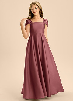 Azazie Rowena Junior Amethyst A-Line Bow Stretch Satin Dress image4