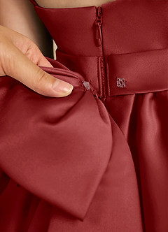 Azazie Davine Flower Girl Dresses Rust A-Line Spaghetti Strap Matte Satin Dress image11