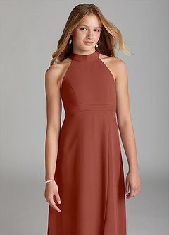 Azazie Clarice Junior Auburn A-Line Side Slit Chiffon Dress image3