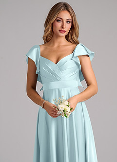 Azazie Leilani Robes de demoiselle d'honneur Robe Trapèze en Satin extensible Rayé Bleu Nuage image5