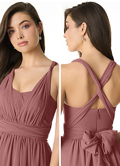 Azazie Olani Vestidos de damas de honor Vestido de Rosa Del Desierto de Gasa de Corte en A Convertible con Vestidos sin tirantes image5