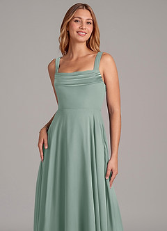 Azazie Shaude Bridesmaid Dresses Silver Sage A-Line Pleated Chiffon Dress image5
